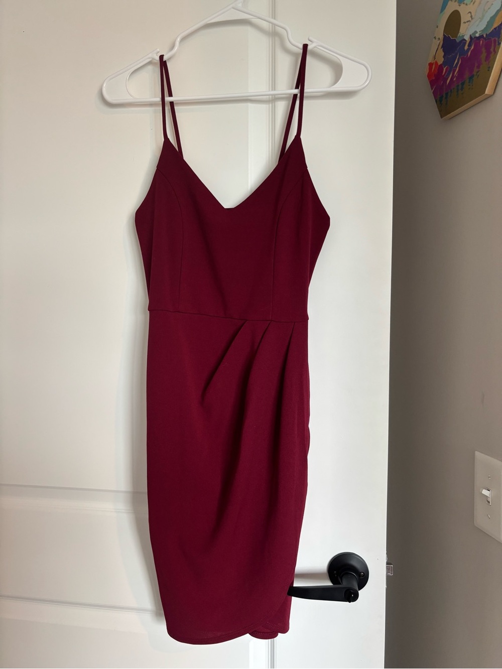 Lulu's Burgundy Midi Sheath Dress with Spaghetti Straps